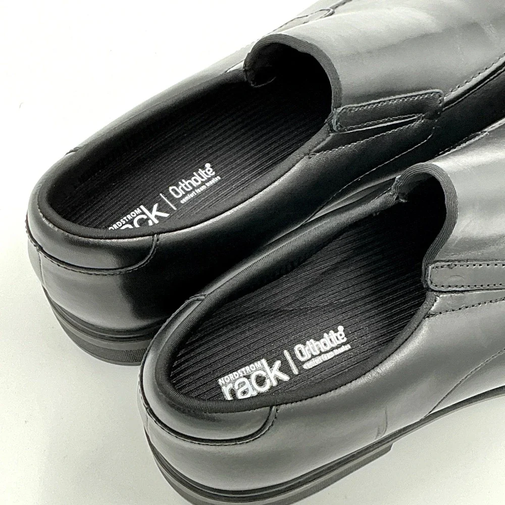 Nordstrom Rack Mens Size 12 Black Leather Slip On Loafers Ortholite